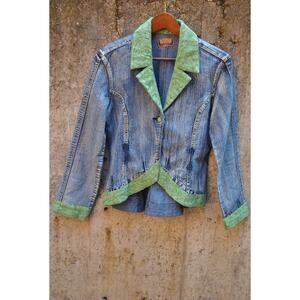 Kaba Jeans Vintage Denim Jacket with Embroidered Green Trim – Size M